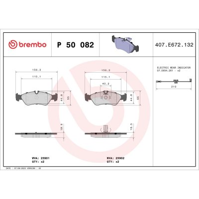 BREMBO Jeu de 4 plaquettes de frein  P 50 082