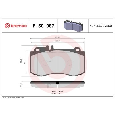 BREMBO Jeu de 4 plaquettes de frein  P 50 087