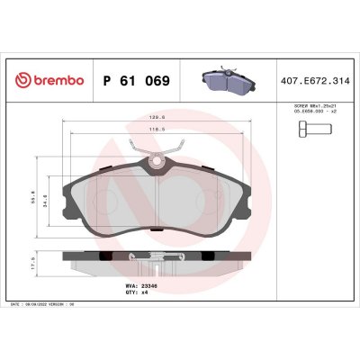 BREMBO Jeu de 4 plaquettes de frein  P 61 069