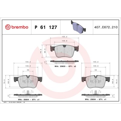 BREMBO Jeu de 4 plaquettes de frein  P 61 127