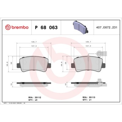 BREMBO Jeu de 4 plaquettes de frein  P 68 063