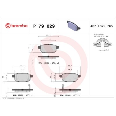 BREMBO Jeu de 4 plaquettes de frein  P 79 029