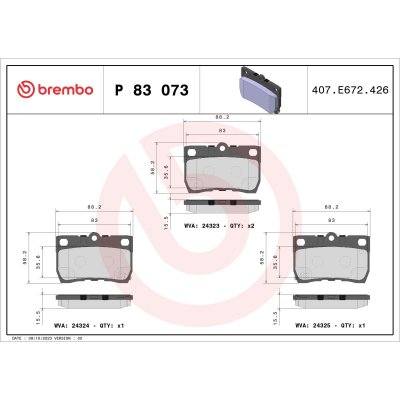 BREMBO Jeu de 4 plaquettes de frein  P 83 073