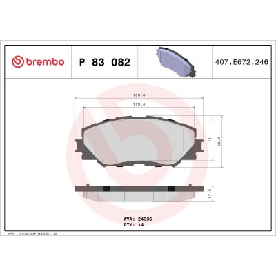 BREMBO Jeu de 4 plaquettes de frein  P 83 082