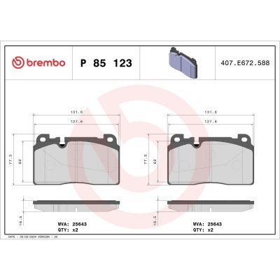 BREMBO Jeu de 4 plaquettes de frein  P 85 123