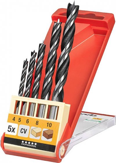 KWB Jeu de 5 m&egrave;ches h&eacute;licoidales &agrave; bois - spirale double - 4 &agrave; 10 mm