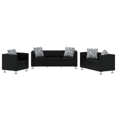 VIDAXL Jeu de canap&eacute; &agrave; 2 places et &agrave; 3 places et fauteuil Noir  - Noir