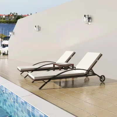 VIDAXL Jeu De Chaise Longue 3 Pcs Avec Table Marron R&eacute;sine Tress&eacute;e