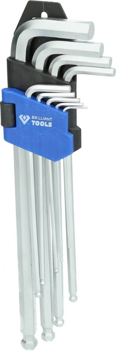 BRILLIANT TOOLS Jeu de cl&eacute;s 6 pans longues a tete sph&eacute;rique 9 pieces - BT045019 - Cl&eacute;s Allen