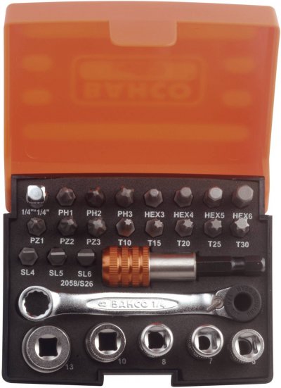 BAHCO Jeu de cl&eacute;s &agrave; douille  2058/S26 m&eacute;trique 1/4 (6.3 mm) 26 pi&egrave;ces