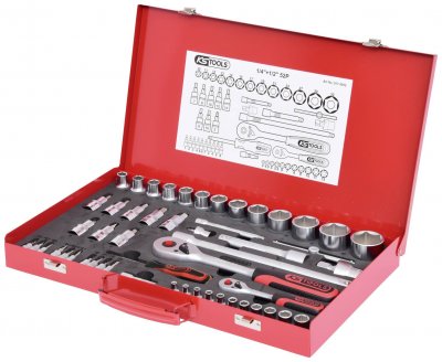 KS TOOLS Jeu de douilles 6 pans 1/4'' - 1/2'', finition chrom&eacute; mat, 52 pcs