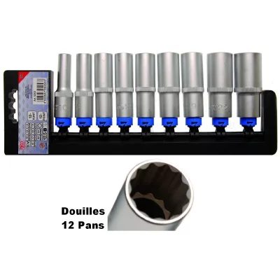BGS TECHNIC Jeu de douilles douze pans longues  12,5 mm - 9 pcs - 5253