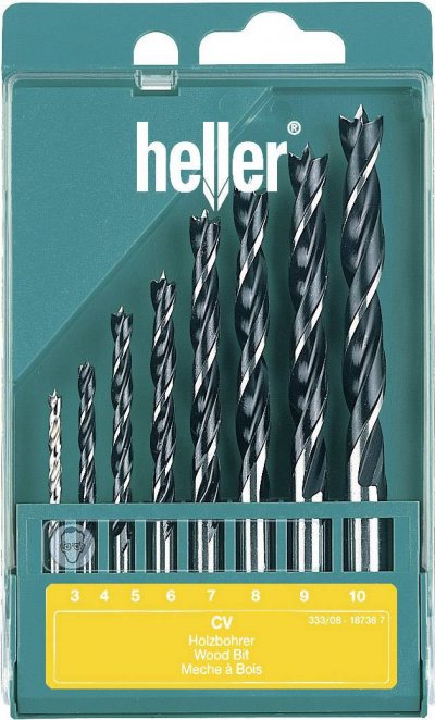 HELLER Jeu de forets &agrave; bois CV 8 pi&egrave;ces D. 3, 4, 5, 6, 7, 8, 9, 10 mm acier CV 18736