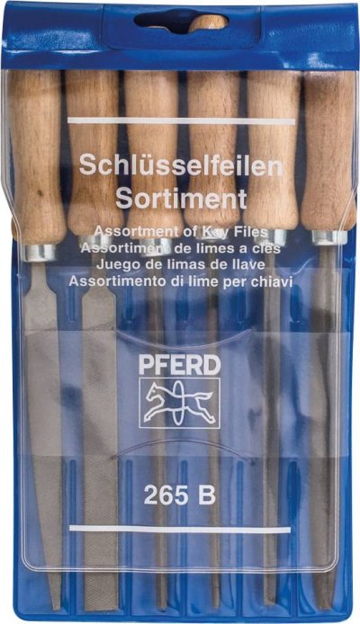 PFERD Jeu de limes &agrave; cl&eacute;, 6 &eacute;l&eacute;ments, dans une trousse en plastique, Long. : 100 mm, Taille 2