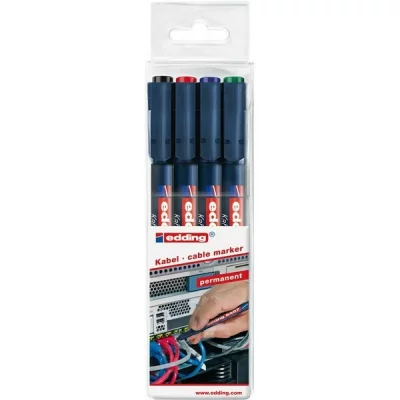 EDDING Jeu de marqueurs permanents pour c&acirc;bles 8407, Couleur : Noir, rouge, bleu, vert