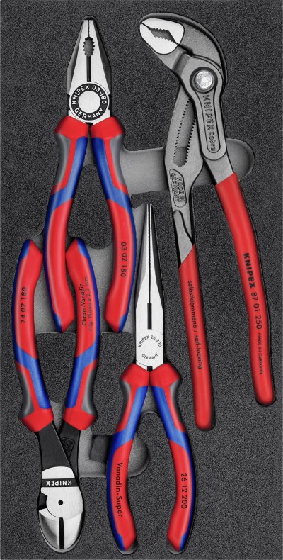 KNIPEX Jeu de pinces Basic avec plateau en mousse 4 pi&egrave;ces  1 pcs