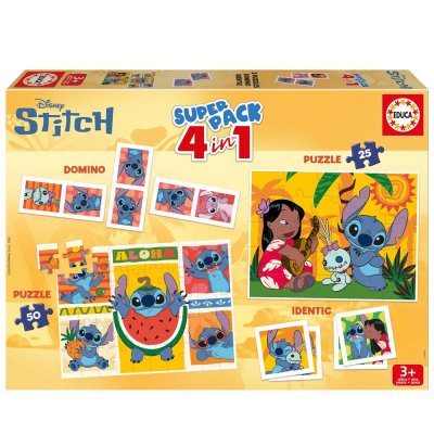 EDUCA Jeu De Soci&eacute;t&eacute; Stitch 4-en-1 Multicolore 28,8 X 40,8 X 5,4 Cm 