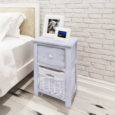 Jeu de tables de nuit en bois couleur Paulownia blanche Vida XL