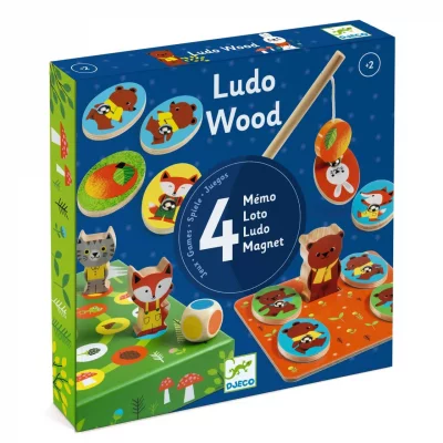 DJECO Jeu d&eacute;couverte  Ludo Wood Coffret 4 Jeux 