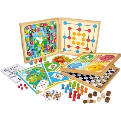 JEUJURA  Coffret de Jeux classiques - 80 regles - Pions bois 