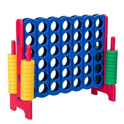 COSTWAY Jeux Puissance 4 G&eacute;ant, 42 jetons circulaires, 120*42*104 cm Panneau Bleu + Cadre Rouge