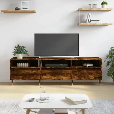 VIDAXL Jinlefu - Meuble tv ch&ecirc;ne fum&eacute; 150x30x44,5 cm bois d'ing&eacute;nierie