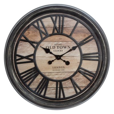 JJA Pendule Murale r&eacute;tro Industriel en Relief D 50 cm Marron