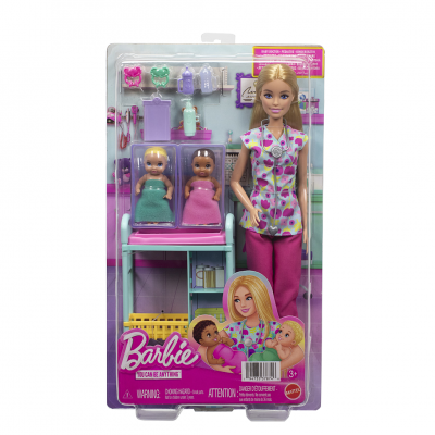BARBIE JMK12 Playset p&eacute;diatre  avec 2 poupons et table d'examen
