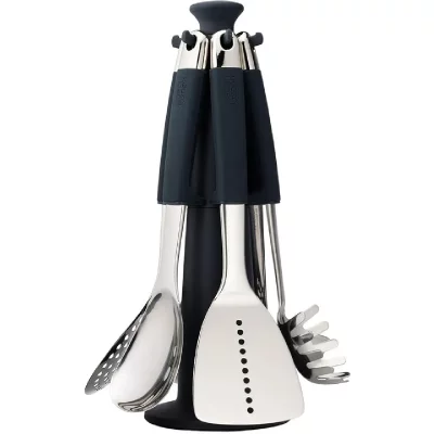 JOSEPH JOSEPH  ustensiles de cuisine 35 cm acier argent/noir 6-pi&egrave;ces