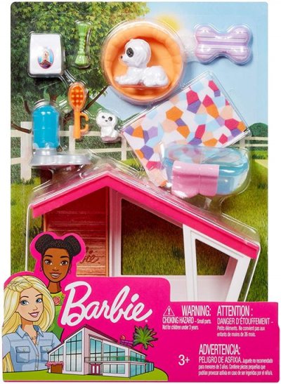 MATTEL Jouet -  - Barbie Playset - 2 Mini Chiots - Maison pour Chien - Accessoires Inclus