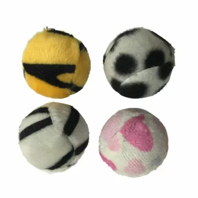 PARIS PRIX Jouet pour chat - Set de 4 balles -Z&eacute;br&eacute;es - Polyester - &Oslash;4cm