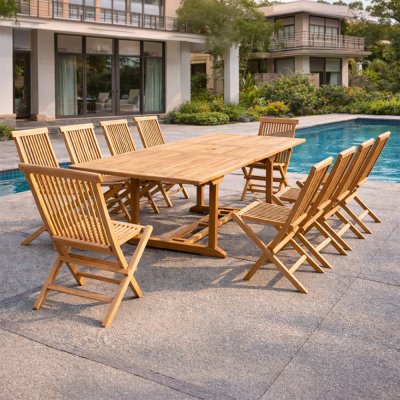 CONCEPT USINE Kajang 10 :  Salon de jardin Teck massif 12 pers + 10 chaises