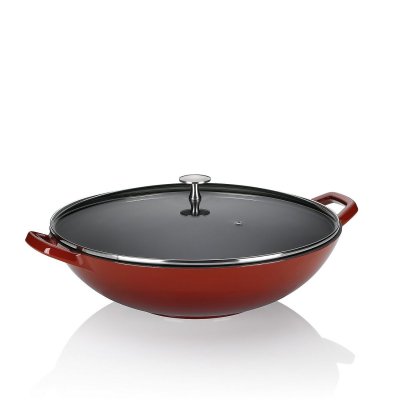 WADIGA Kela 11947 Calido Wok Fonte &Eacute;maill&eacute;e Rouge Diam&egrave;tre 36 cm 4 L