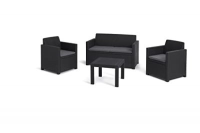 ALLIBERT JARDIN Keter Set 2 Poltrone + Divano + Tavolino aperto ALABAMA LOUNGE Grafite