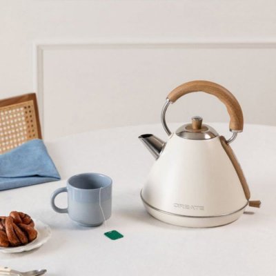 CREATE Kettle retro l - bouilloire &eacute;lectrique 1.7L - blanc & bois naturel 