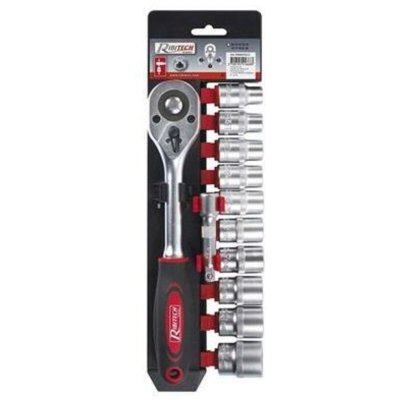 RIBITECH Kit 11 pi&egrave;ces cliquet + douilles 1/2"" - PRKOUT11/S - 