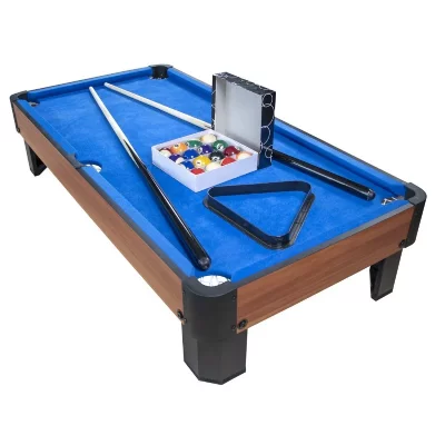PLAY4FUN Kit Billard de table - Avec accessoires - 102 x 51 x 22,5 cm - Marron et Tapis Bleu