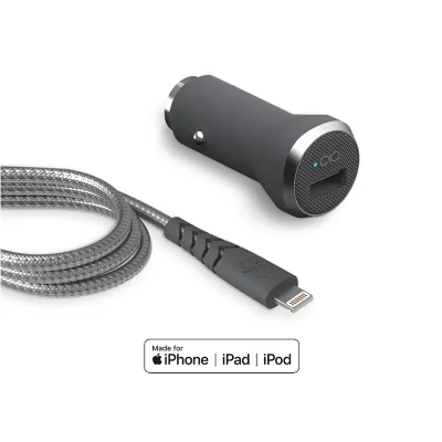 FORCE POWER Kit chargeur voiture rapide et c&acirc;ble 1.2m renforc&eacute; USB/Lightning C89 