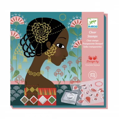 DJECO Kit Cr&eacute;atif  - Tampons transparents - Motifs et Parures - 4 tableaux