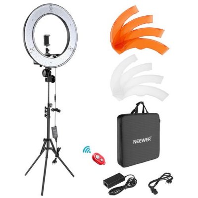 NEEWER Kit d'&eacute;clairage Ring Light Anneau de lumi&egrave;re LED 48cm Ext&eacute;rieur 55W 5500K R&eacute;glable LED