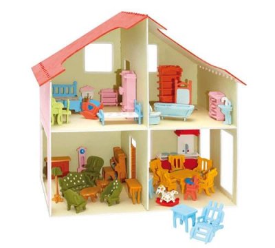  Kit de construction en bois ""Maison de poup&eacute;e"" avec meubles 40 x 37 cm