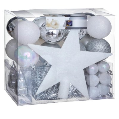 Kit de d&eacute;coration de sapin de No&euml;l Aspen Blanc / Argent