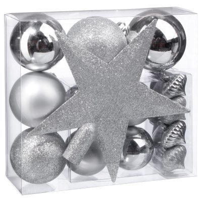FEERIE CHRISTMAS Kit de d&eacute;corations pour sapin de no&euml;l - 18 Pi&egrave;ces - Argent