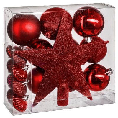 FEERIE CHRISTMAS Kit de d&eacute;corations pour sapin de no&euml;l - 18 Pi&egrave;ces - Rouge