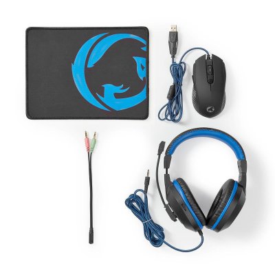 NEDIS Kit de jeu combin&eacute; 3-en-1 casque, souris et tapis de souris GCK31100BK