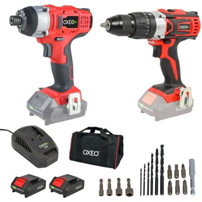 OXEO Kit de Perceuse visseuse et visseuse &agrave; choc 18v -chargeur et batterie