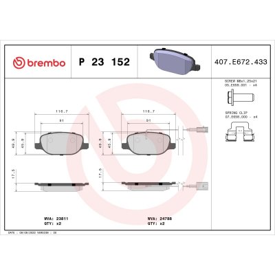 BREMBO Kit de plaquettes de frein frein &agrave; disque  XTRA LINE P 23 152X