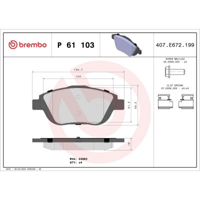BREMBO Kit de plaquettes de frein frein &agrave; disque  XTRA LINE P 61 103X