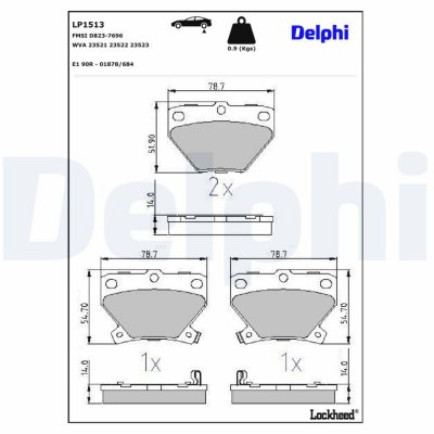 DELPHI Kit de plaquettes de frein, frein &agrave; disque  LP1513