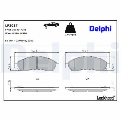 DELPHI Kit de plaquettes de frein, frein &agrave; disque  LP2037